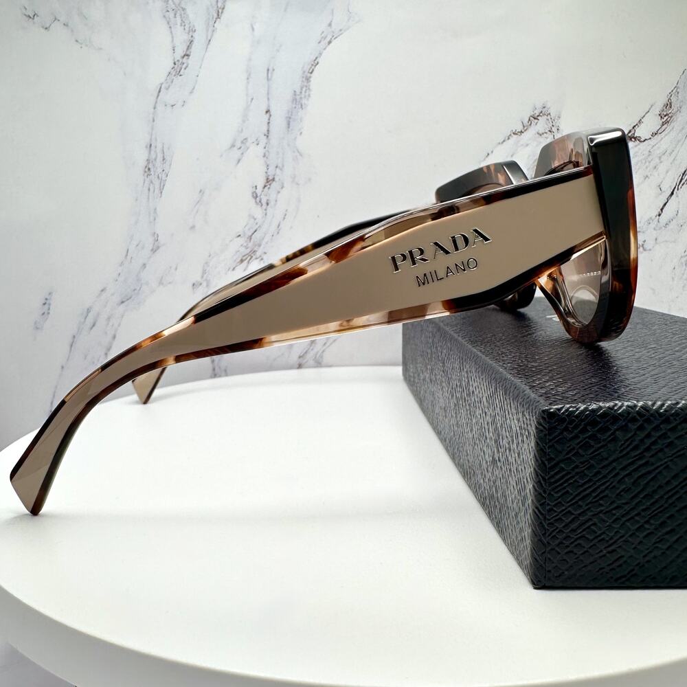 NEW PRADA Sunglasses Brown Tortoise Caramel Gold Symbole Oval Cat Eye Womens - Picture 4 of 16